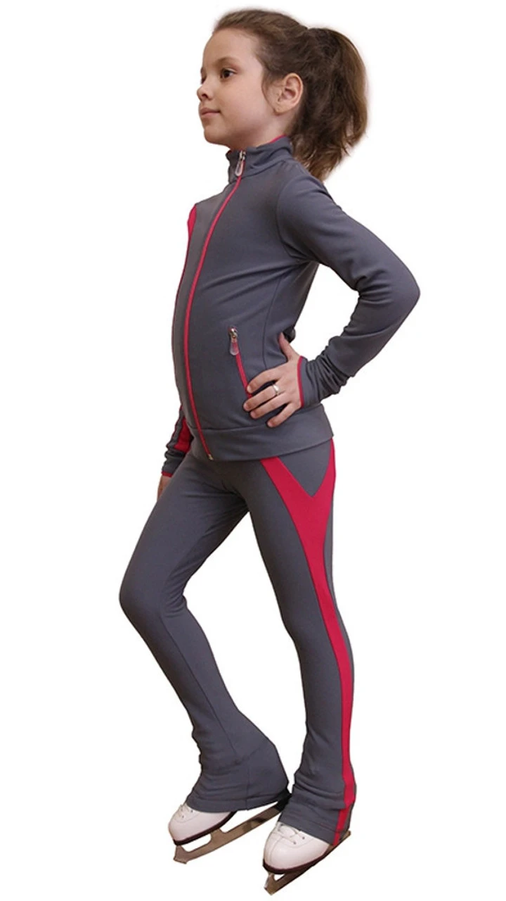 IceDress Figure Skating Thermal Pants - Lutz (Light Grey And Raspberry) 2 IceDress Figure Skating Thermal Pants - Lutz (Light Grey And Raspberry) - Image 2