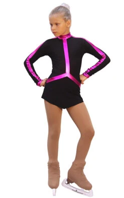 IceDress Figure Skating Dress - Arabesque 2 (Black With Fuchsia Lycra)