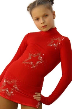 IceDress Figure Skating Dress - Thermal - Super Star (Red With Gold Rhinestones) -Paramount Happy Shop 0db1a5397049 29795 45184 61672.1582451441