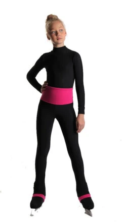 IceDress - High-Waisted Thermal Figure Skating Legging With Wide Band (Black And Fuchsia)