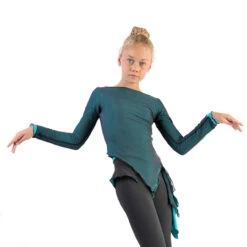 IceDress - Thermal Figure Skating Outfit "Gravity" - Mesh Top And Pants (Turquoise/Grey And Grey)