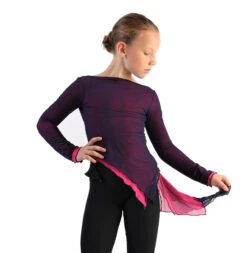 IceDress - Thermal Figure Skating Outfit "Gravity" - Mesh Top And Pants (Fuchsia/Blue And Black)