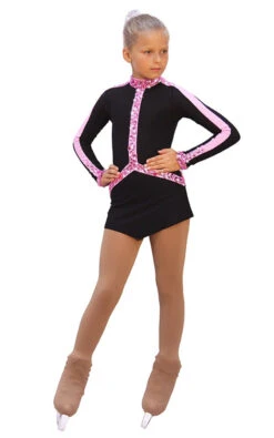 IceDress Figure Skating Dress - Arabesque 2 (Black With Pink Rhinestones)
