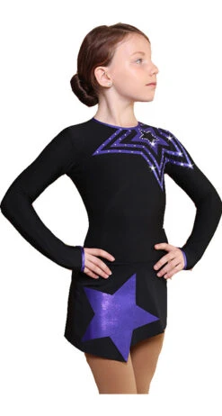IceDress Figure Skating Dress - Thermal - Constellation (Black With Purple)