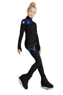 IceDress Figure Skating Pants - Thermal - Star Sky (Black With Cornflower Blue)