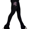 ChloeNoel P622F All Black 3" Waist Band Light Weight Fleece Figure Skating Pants W/ Mini Fuchsia Ribbon Crystals Combination
