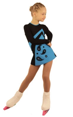 IceDress Figure Skating Dress - Thermal - Velvet (Black With Blue, Ornament)