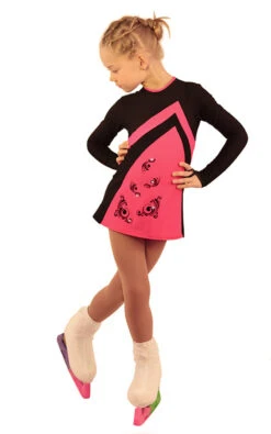 IceDress Figure Skating Dress - Thermal - Velvet (Black With Raspberry, Swirls)