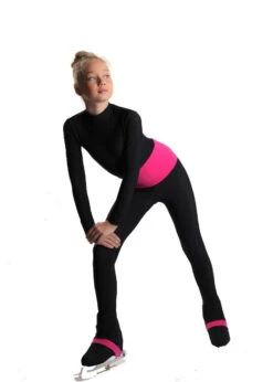 IceDress - High-Waisted Thermal Figure Skating Legging With Wide Band (Black And Fuchsia) -Paramount Happy Shop 3.1672311159 90888.1672314550