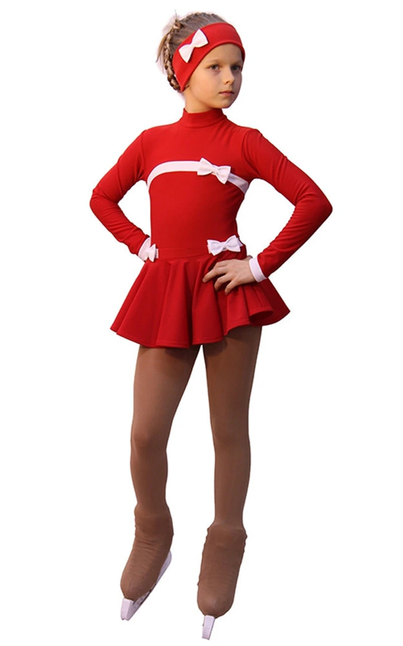 IceDress Figure Skating Dress - Thermal - Bows (Red And White) 1 IceDress Figure Skating Dress - Thermal - Bows (Red And White)