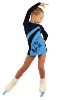 IceDress Figure Skating Dress - Thermal - Velvet (Black With Blue, Butterfly)
