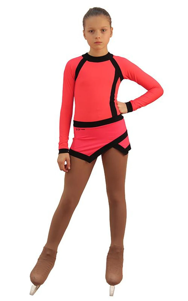 IceDress Figure Skating Dress - Thermal - IceSports (Hot Coral And Black) 2 IceDress Figure Skating Dress - Thermal - IceSports (Hot Coral And Black) - Image 2