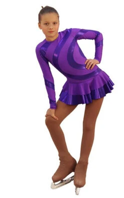 IceDress Figure Skating Dress - Thermal - Serpentine (Purple With Purple Lycra)