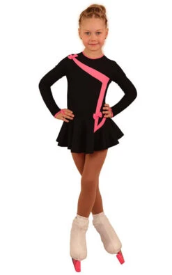 IceDress Figure Skating Dress - Thermal - Bows 2 (Black With Bright Coral)