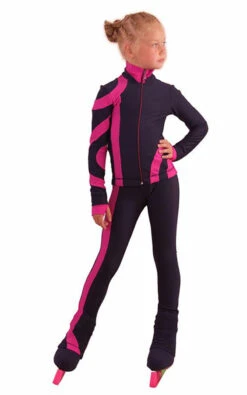IceDress Figure Skating Outfit - Thermal - Cross-Roll (Gray-dark Blue With Fuchsia)