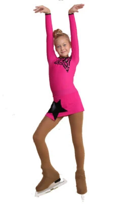 IceDress Figure Skating Dress - Thermal - Constellation (Fuchsia With Black)