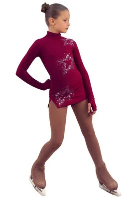 IceDress Figure Skating Dress - Thermal - Super Star (Bordeaux With Rhinestones)