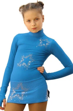 IceDress Figure Skating Dress - Thermal - Super Star (Blue With Rhinestones)