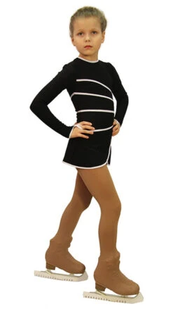 IceDress Figure Skating Dress-Thermal - Grace (Black With White Line)