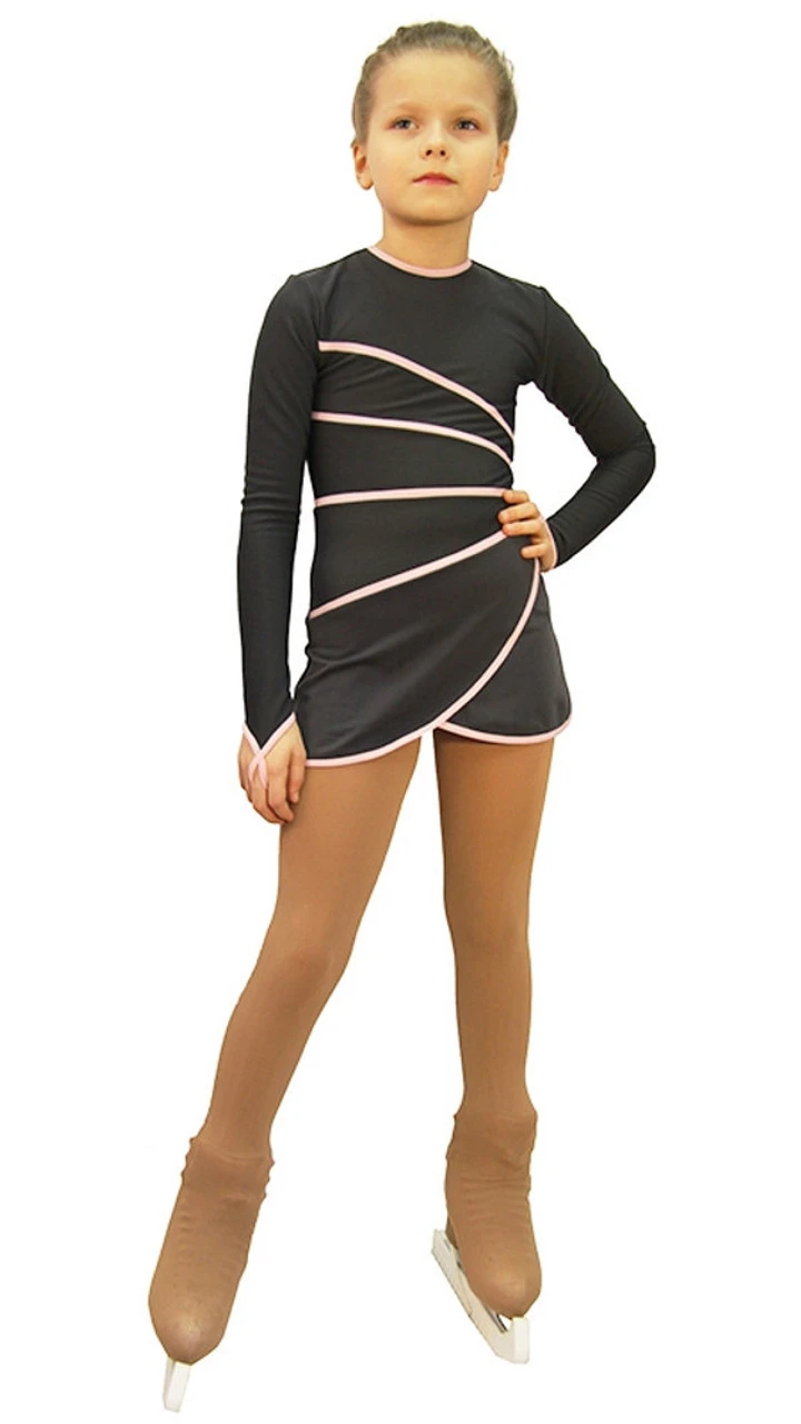 IceDress Figure Skating Dress-Thermal - Grace (Gray With Pink Line) 2 IceDress Figure Skating Dress-Thermal - Grace (Gray With Pink Line) - Image 2