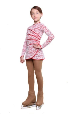 IceDress Figure Skating Dress - Thermal - Grace With Guipure (White With Red)