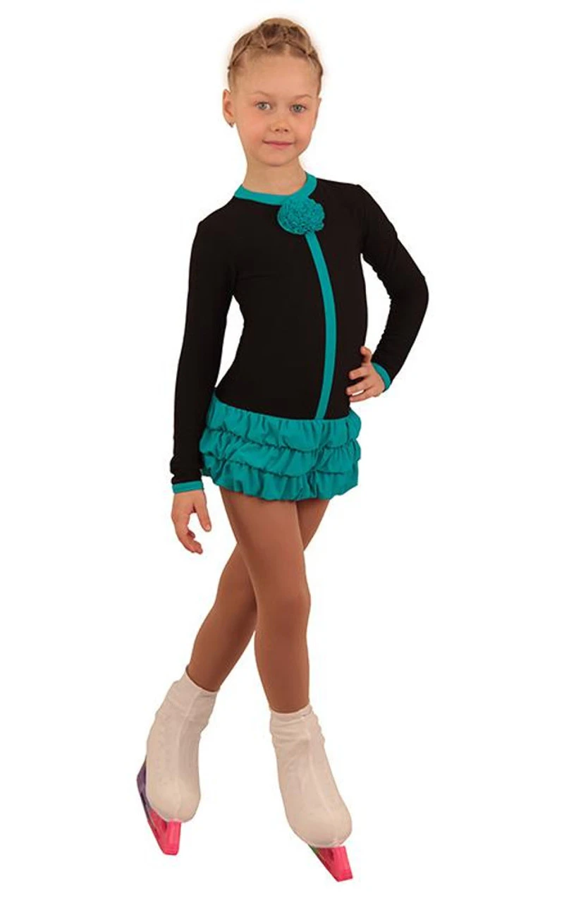 IceDress Figure Skating Dress - Thermal - Buff (Black With Turquoise) 1 IceDress Figure Skating Dress - Thermal - Buff (Black With Turquoise)