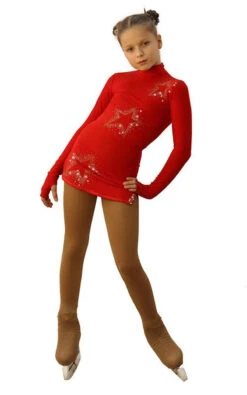 IceDress Figure Skating Dress - Thermal - Super Star (Red With Gold Rhinestones)