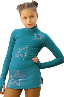 IceDress Figure Skating Dress - Thermal - Super Star (Emerald With Rhinestones)