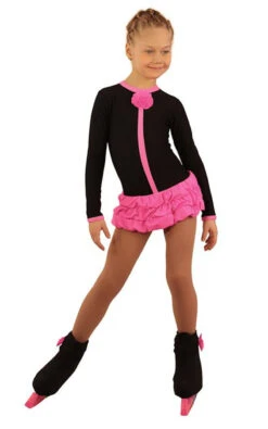 IceDress Figure Skating Dress - Thermal - Buff (Black With Hot Pink)