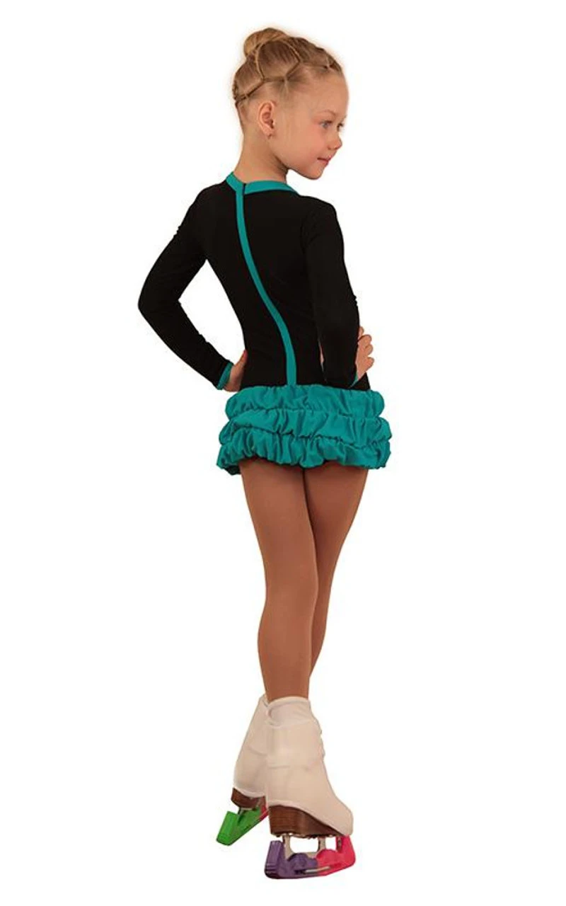IceDress Figure Skating Dress - Thermal - Buff (Black With Turquoise) 3 IceDress Figure Skating Dress - Thermal - Buff (Black With Turquoise) - Image 3