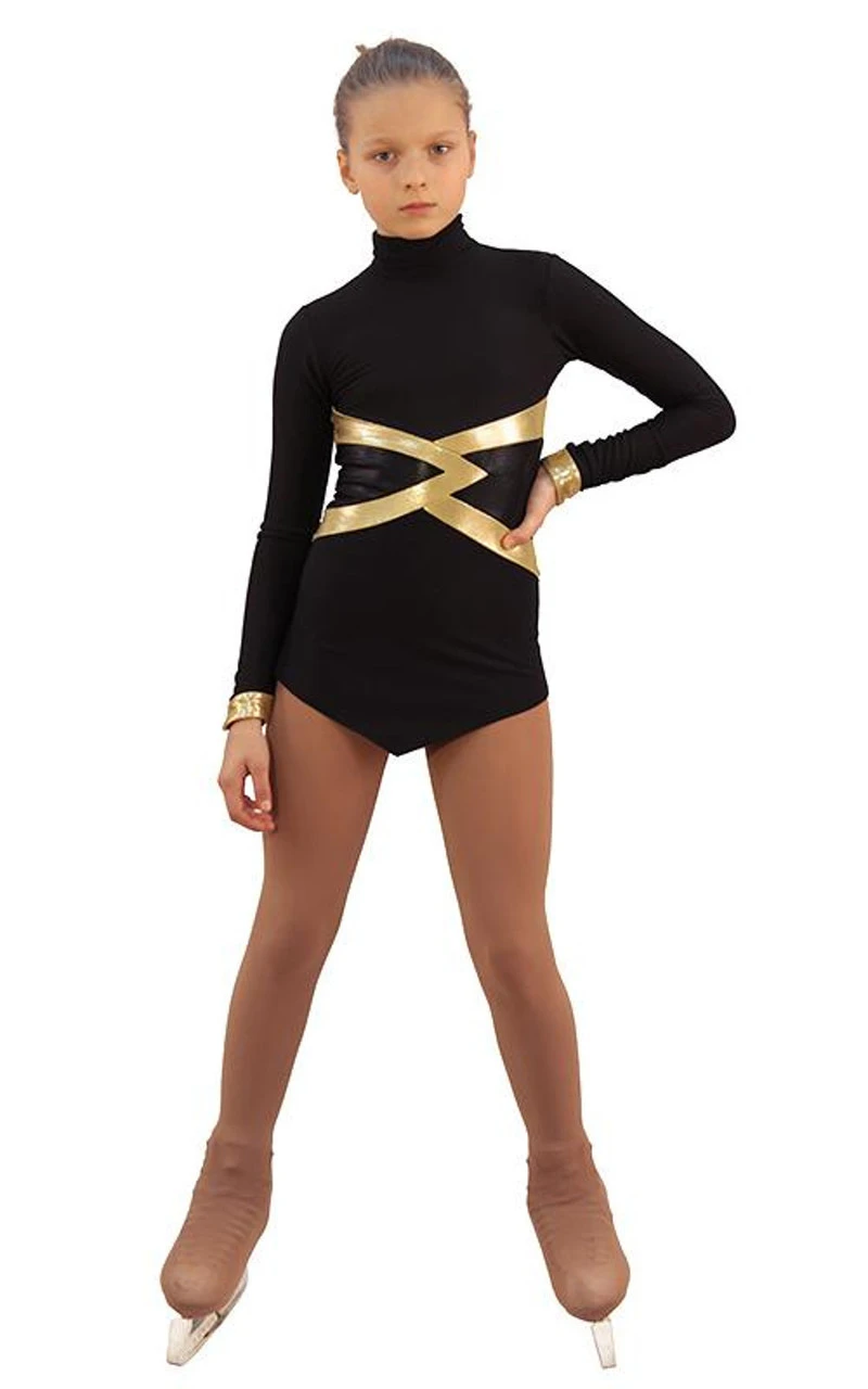 IceDress Figure Skating Dress - Thermal - Jackson 2 (Black With Gold And Black Lycra) 2 IceDress Figure Skating Dress - Thermal - Jackson 2 (Black With Gold And Black Lycra) - Image 2