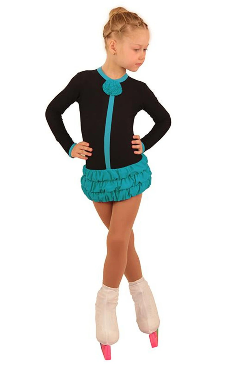 IceDress Figure Skating Dress - Thermal - Buff (Black With Turquoise) 2 IceDress Figure Skating Dress - Thermal - Buff (Black With Turquoise) - Image 2