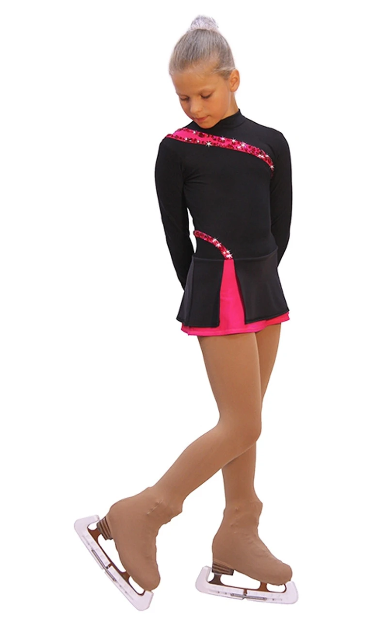IceDress Figure Skating Dress-Thermal - Lasso(Black With Raspberry) 1 IceDress Figure Skating Dress-Thermal - Lasso(Black With Raspberry)