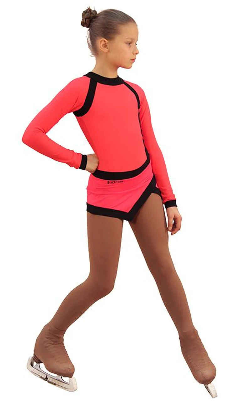 IceDress Figure Skating Dress - Thermal - IceSports (Hot Coral And Black) 1 IceDress Figure Skating Dress - Thermal - IceSports (Hot Coral And Black)