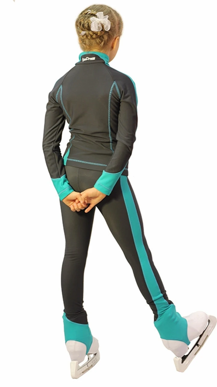 IceDress Figure Skating Thermal Pants -Bracket (Grey With Mint Line) 3 IceDress Figure Skating Thermal Pants -Bracket (Grey With Mint Line) - Image 3