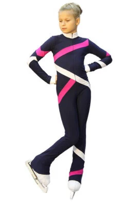 IceDress - Figure Skating Training Overalls - Quad (Dark Blue. Fuchsia And White)