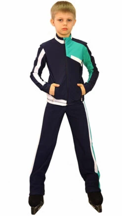 IceDress Figure Skating Outfit - Thermal - Crossover For Boys(Grey-Dark Blue, White And Mint)