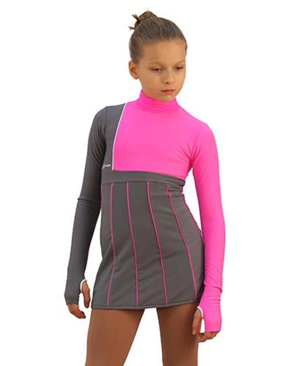 IceDress Figure Skating Dress - Thermal - IceFashion (Light Grey And Hot Pink) 6 IceDress Figure Skating Dress - Thermal - IceFashion (Light Grey And Hot Pink) - Image 6