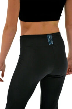 ChloeNoel P622F All Black 3" Waist Band Light Weight Fleece Figure Skating Pants Turquoise Swarovski Crystal Blocks