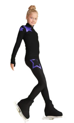 IceDress Figure Skating Pants - Thermal - Star Sky (Black With Purple)