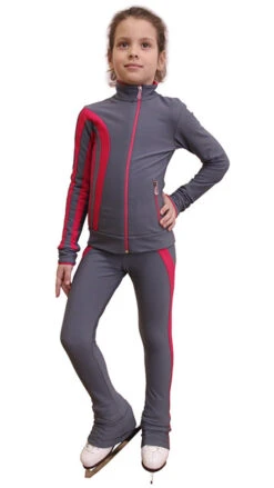 IceDress Figure Skating Thermal Pants - Lutz (Light Grey And Raspberry)
