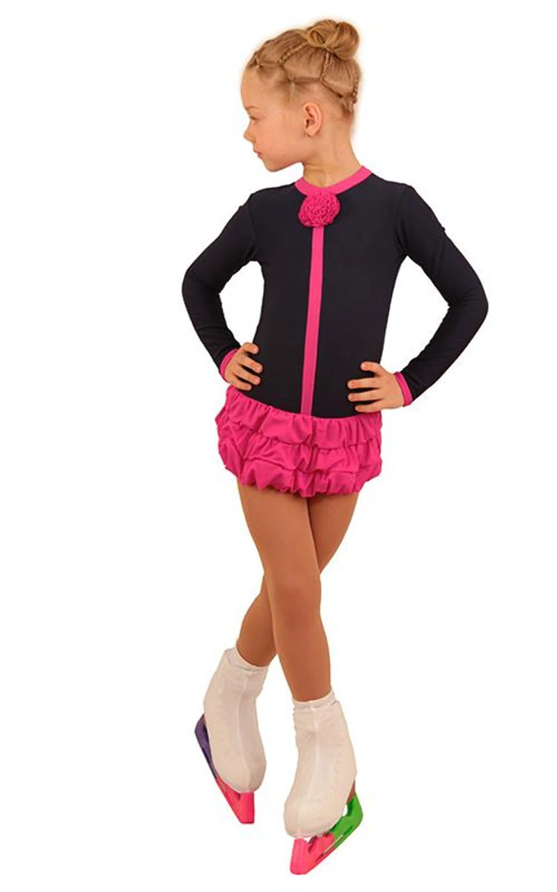 IceDress Figure Skating Dress - Thermal - Buff (Grey-Dark Blue With Fuchsia) 2 IceDress Figure Skating Dress - Thermal - Buff (Grey-Dark Blue With Fuchsia) - Image 2