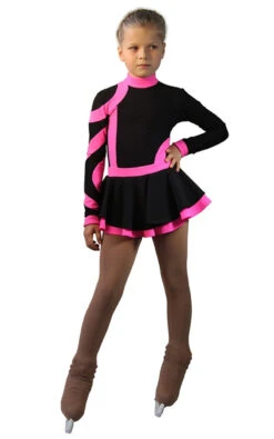 IceDress Figure Skating Dress-Thermal - Cross-Roll (Black And Pink)