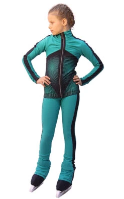 IceDress Figure Skating Outfit - Thermal - Jump (Mint With Dark Grey Stripes)