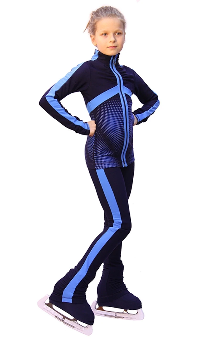 IceDress Figure Skating Pants - Jump (Dark Blue With Blue Stripes) 2 IceDress Figure Skating Pants - Jump (Dark Blue With Blue Stripes) - Image 2