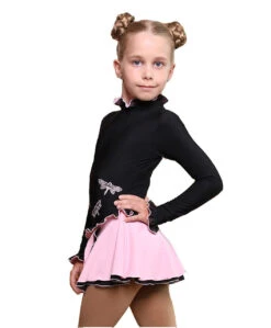 IceDress Figure Skating Dress - Thermal - Dragonfly (Black With Pale Pink)