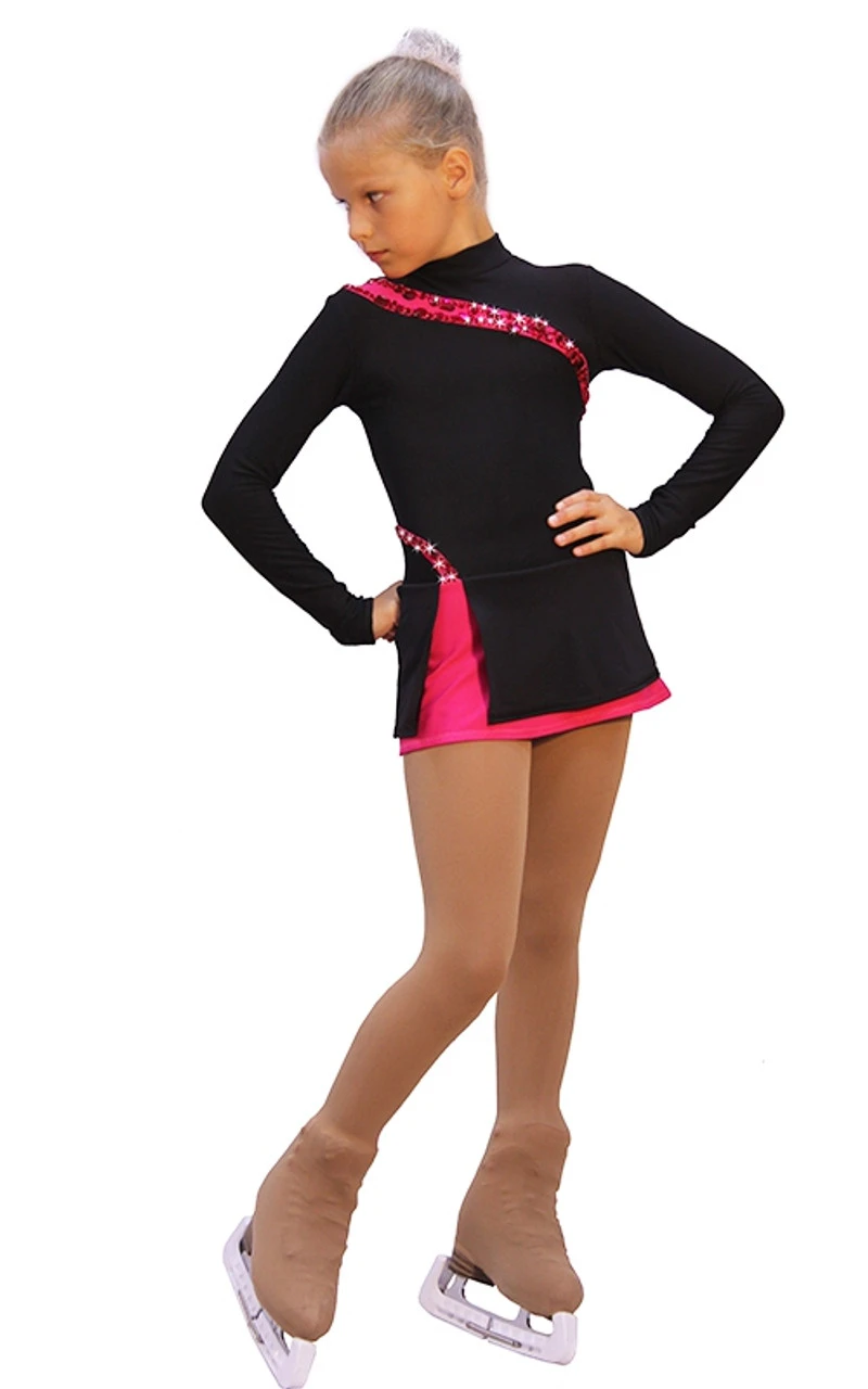 IceDress Figure Skating Dress-Thermal - Lasso(Black With Raspberry) 2 IceDress Figure Skating Dress-Thermal - Lasso(Black With Raspberry) - Image 2