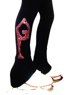 Figure Skating Pants With Pink Crystals "Biellmann" Rhinestone Applique